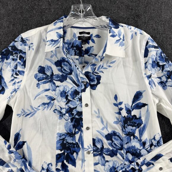 Talbots Non-Iron Blouse Women’s 8P White Blue Floral Button Down NWT - Picture 2 of 8